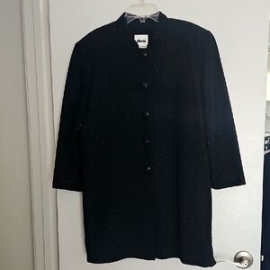 Leslie Fay Vintage Couture Black Textured Top, Jacket Mandarin Collar